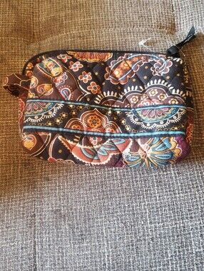 Quilted Floral Zip Pouch - Brown Multicolor Vera Bradley Cosmetic Bag